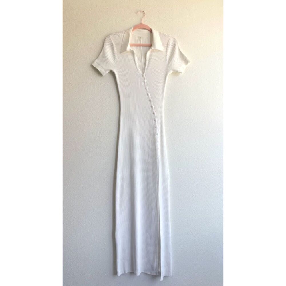 Devon Windsor Madigan Collared Knit Dress Button Down Midi in Off White size L